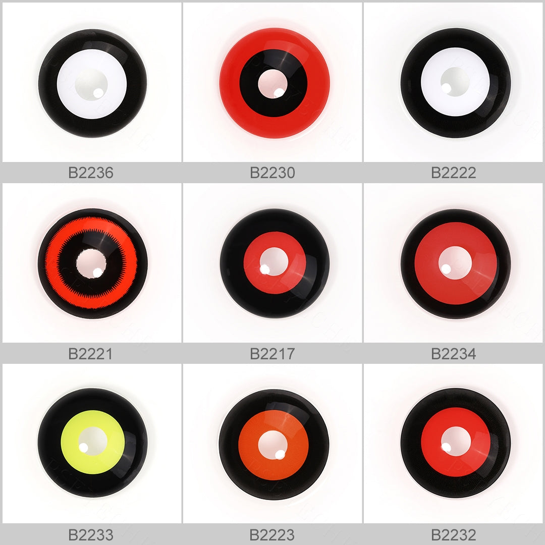 Serial Killer 22mm sclera costume contacts grid layout with lens cases