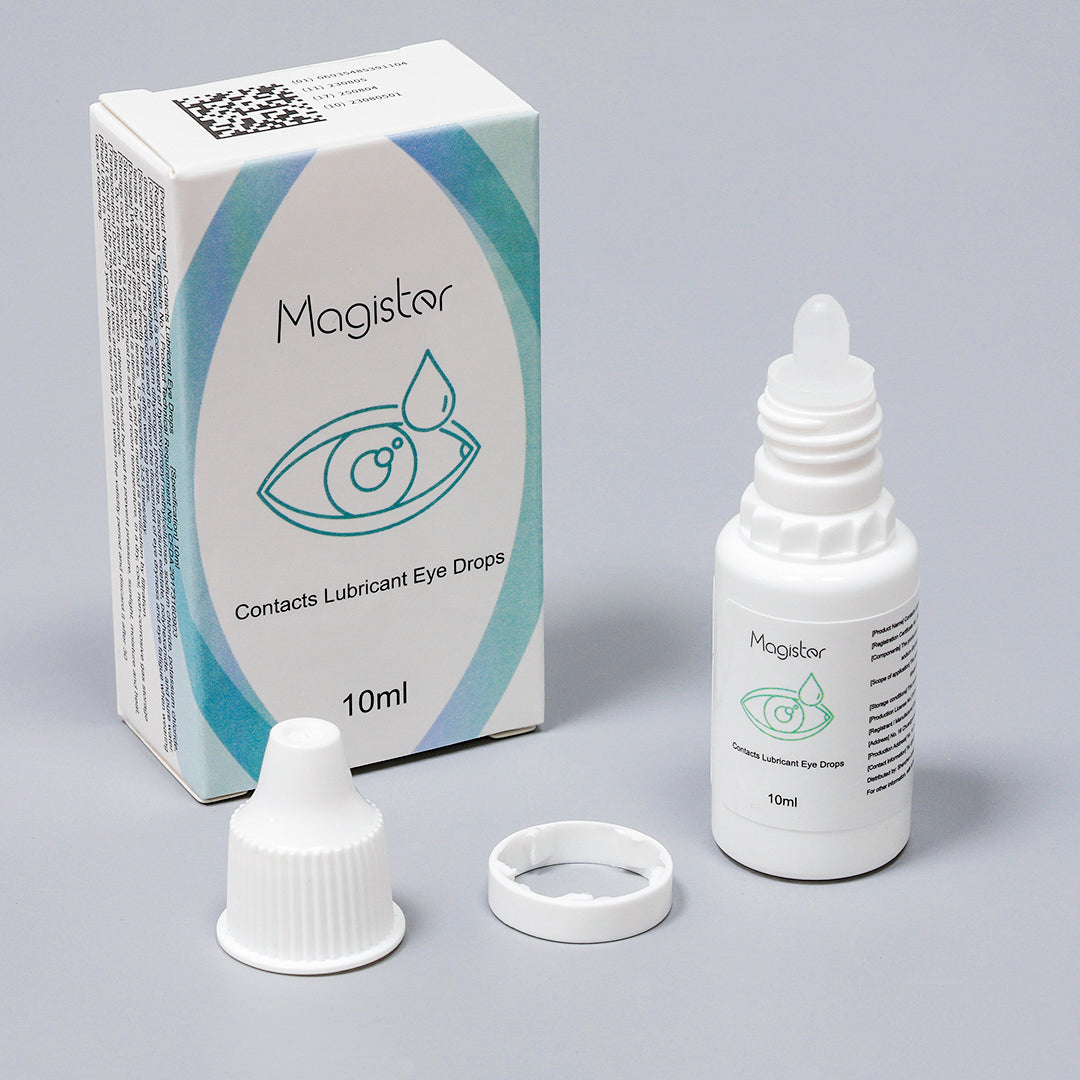 10ml eye drops for colored contacts showing outer box packaging, bottle and cap