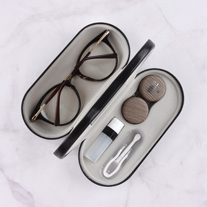 Dual-use Optical case Imitation Wood Grain Contact Lenses Beauty Pupil case Leather Folding Fashion Glasses case