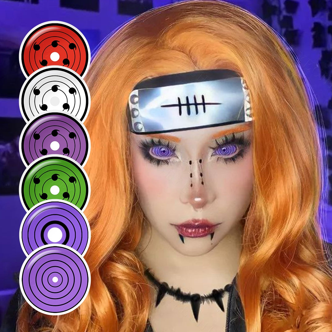 Anime 22mm Sclera Costume Contacts on cosplayer displaying stylized graphic eyes